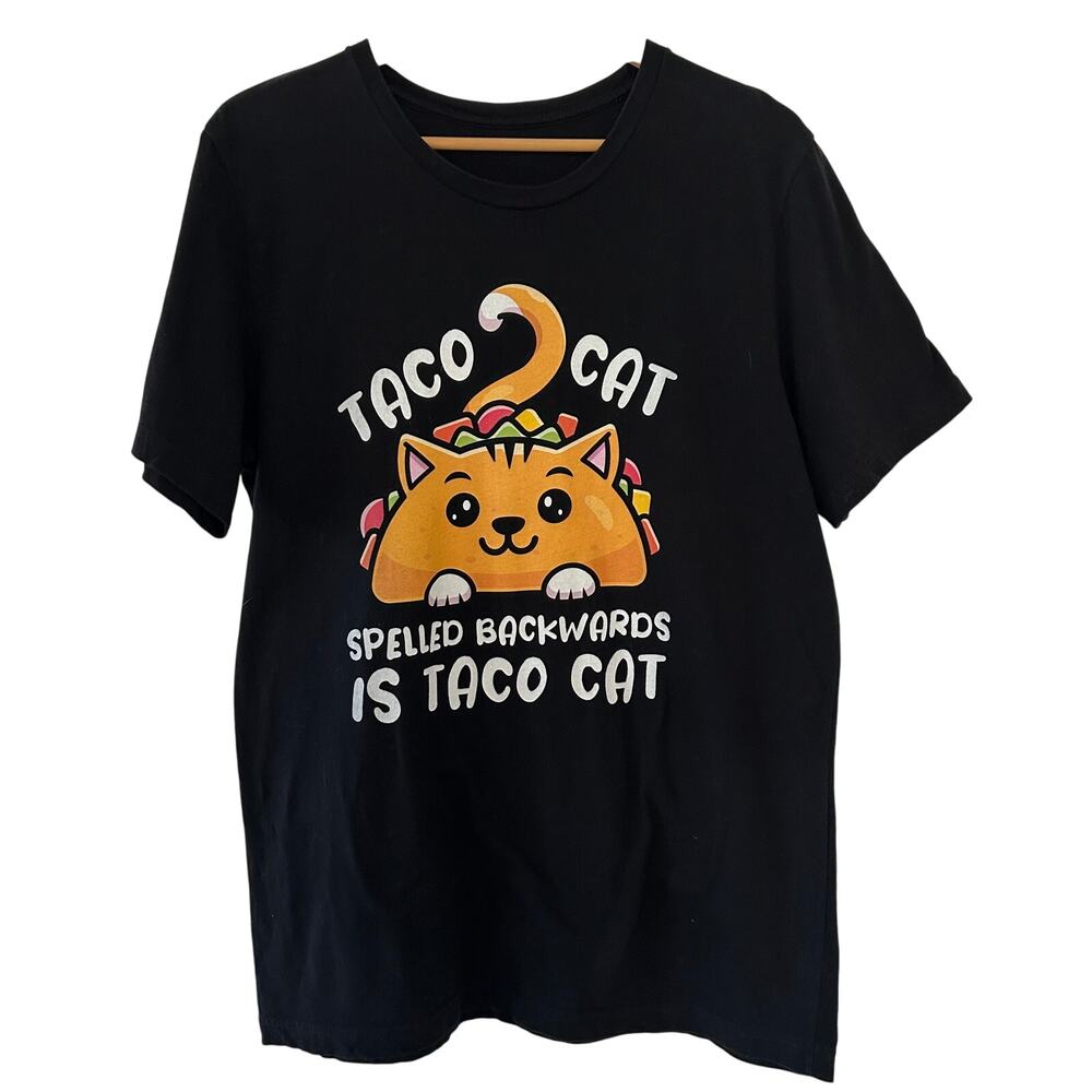 Taco Cat T-Shirt Palindrome Sz. Large Funny Novelty Cat Tee Meme Graphic Tee